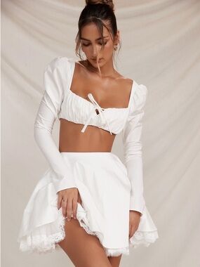 House of CB Shira White Puff Sleeve Top XS